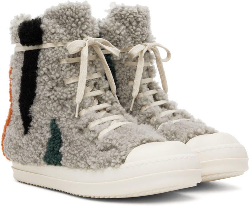 Rick Owens Gray Strobe Shearling Sneakers - Picture 2