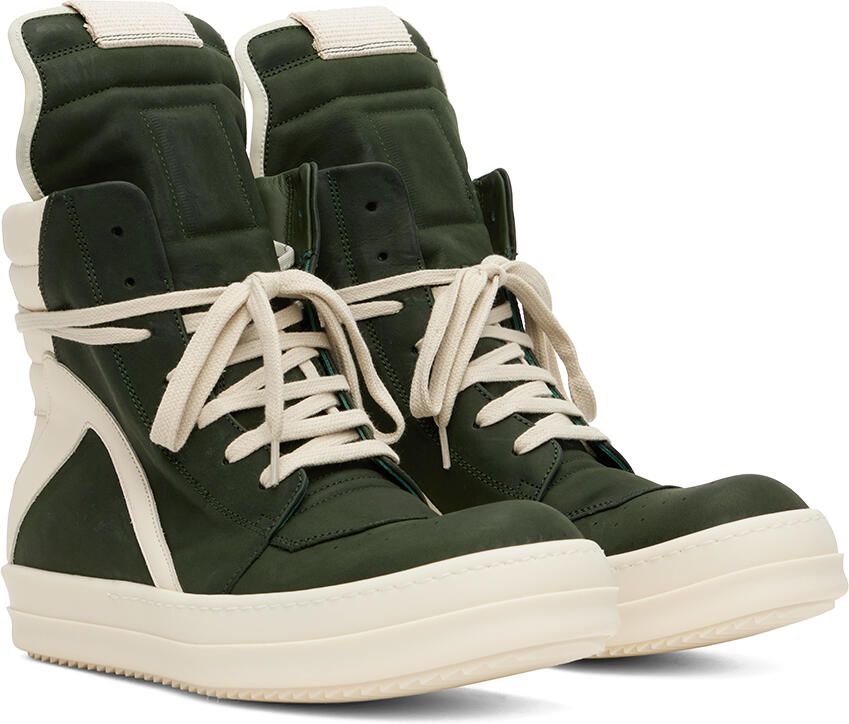 Rick Owens Green & Off-White Geobasket Sneakers - Picture 3