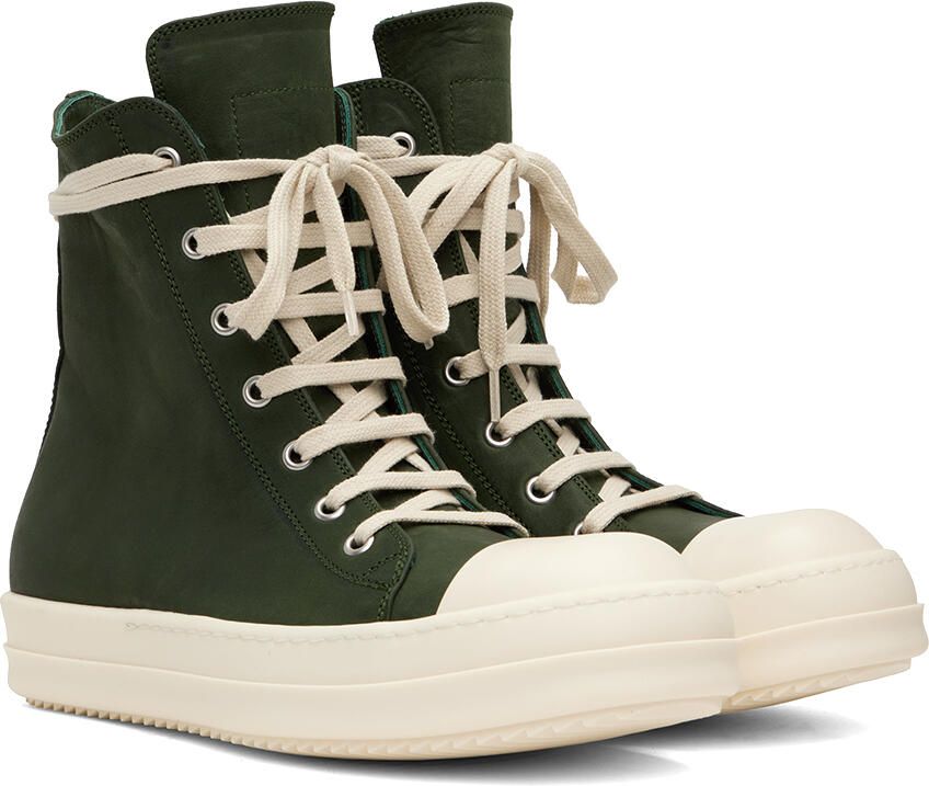 Rick Owens Green Nubuck High Sneakers - Picture 2