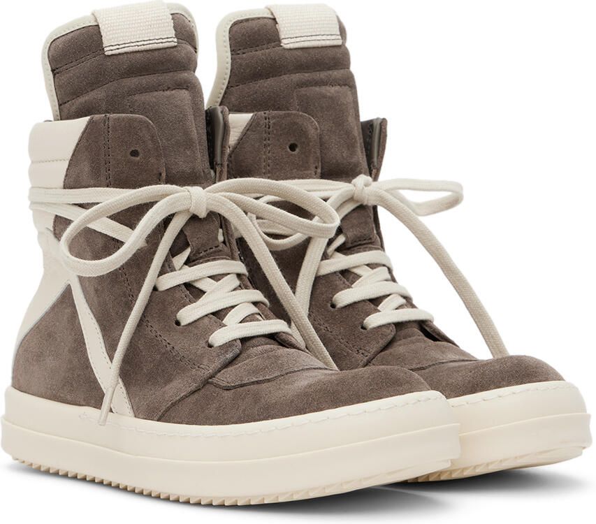 Rick Owens Kids Gray & Off-White Geobasket Sneakers - Picture 3