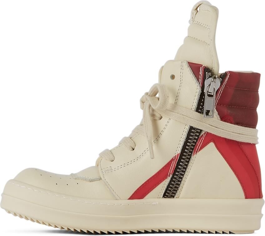 Rick Owens Kids Off-White & Red Geobasket High Sneakers - Picture 3