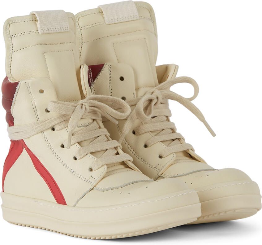Rick Owens Kids Off-White & Red Geobasket High Sneakers - Picture 2