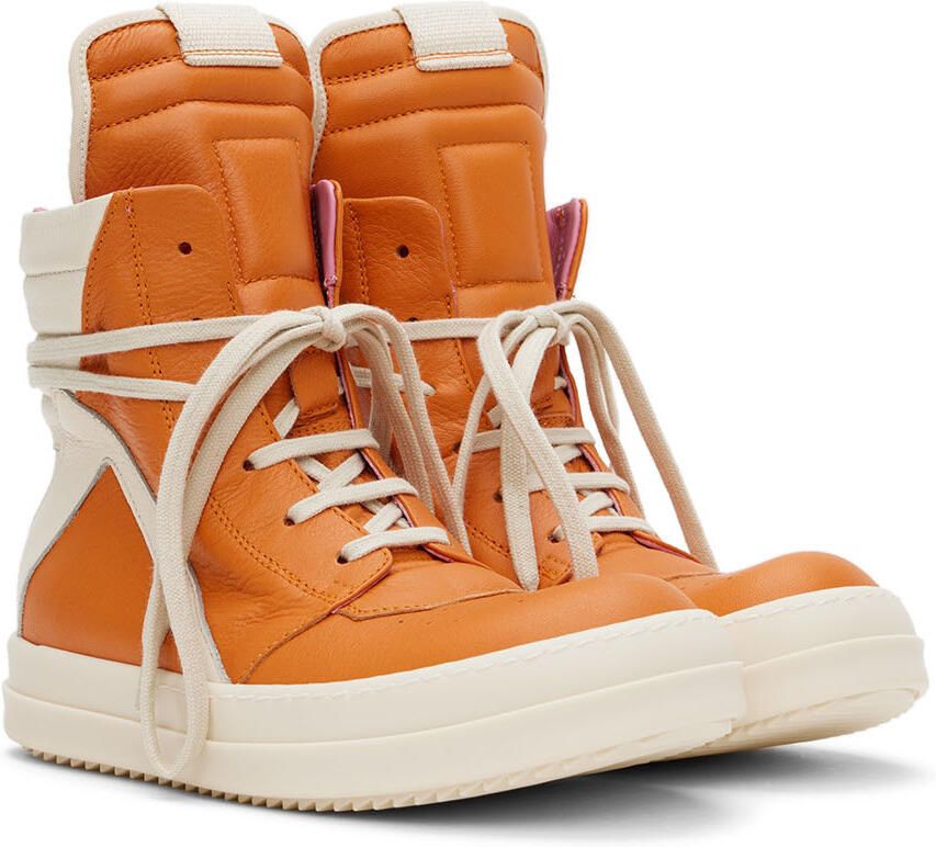 Rick Owens Kids Orange & Off-White Geobasket Sneakers - Picture 2