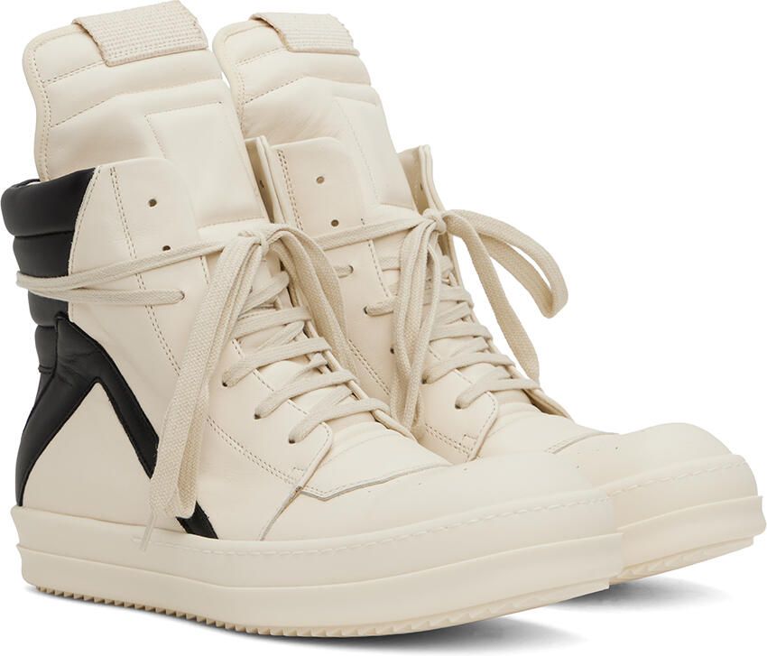 Rick Owens Off-White & Black Geobasket Sneakers - Picture 3