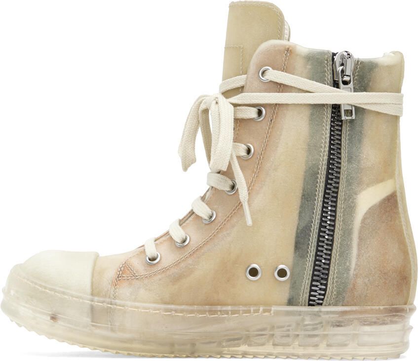 Rick Owens Biege Leather Sneakers - Picture 3