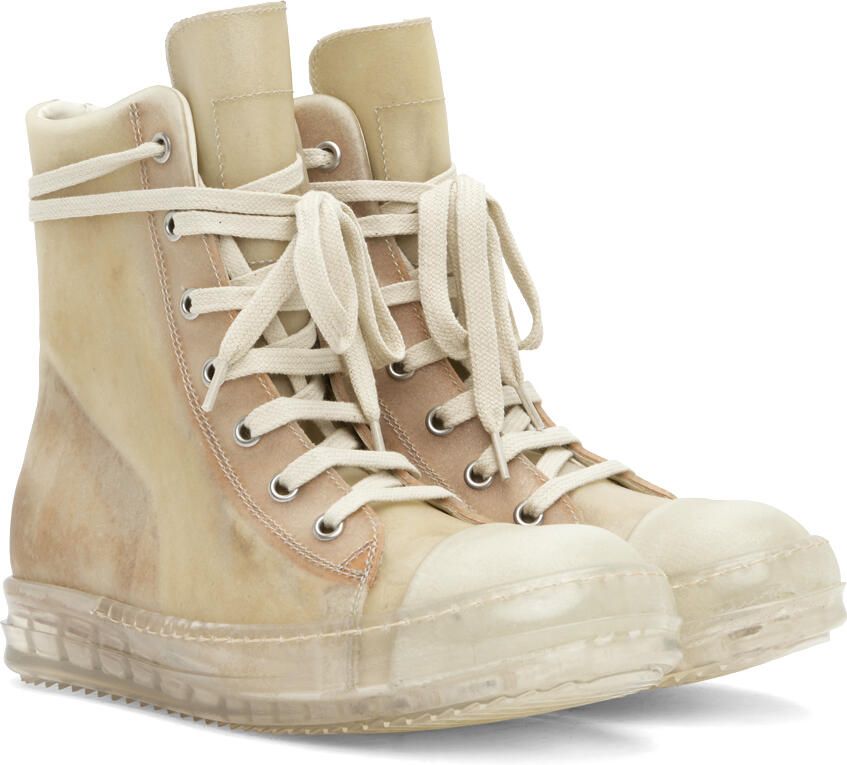 Rick Owens Biege Leather Sneakers - Picture 2
