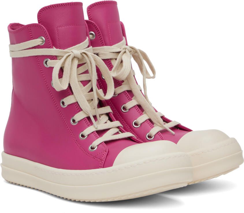 Rick Owens Pink Leather High Sneakers - Picture 3