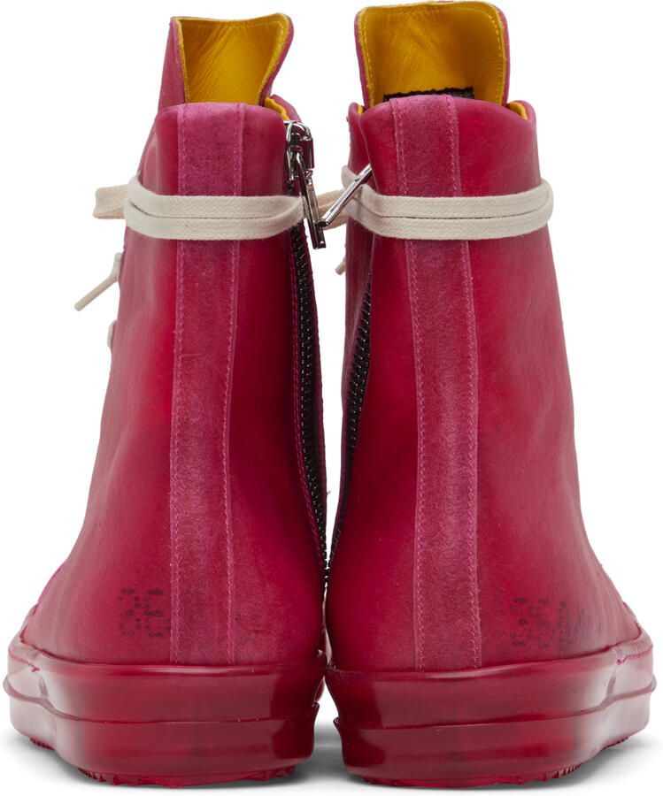 Rick Owens Red Translucent Leather High Sneakers