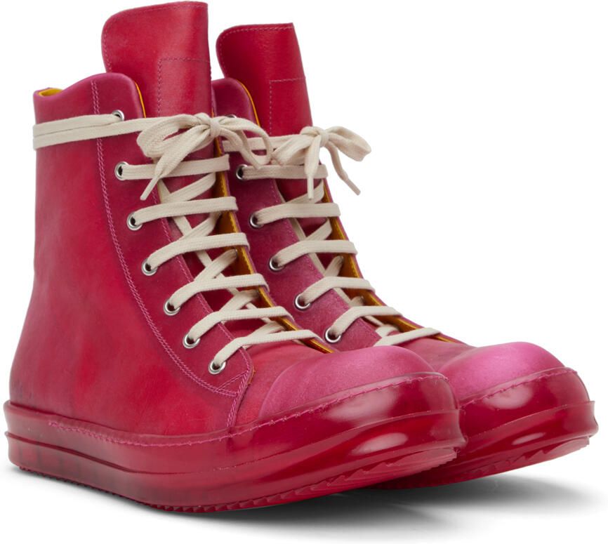 Rick Owens Red Translucent Leather High Sneakers - Picture 2