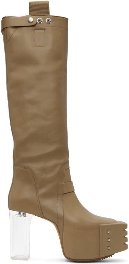 Rick Owens Taupe Pull On Platform Boots