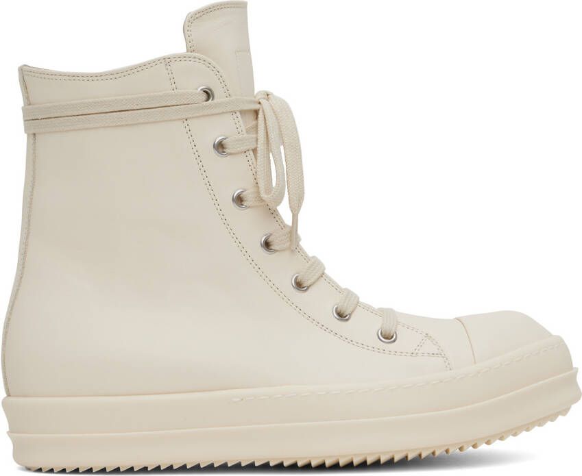 Rick Owens White Leather High Sneakers - Picture 5