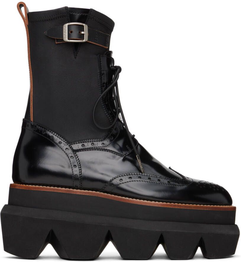 Sacai Black Wingtip Engineer Boots