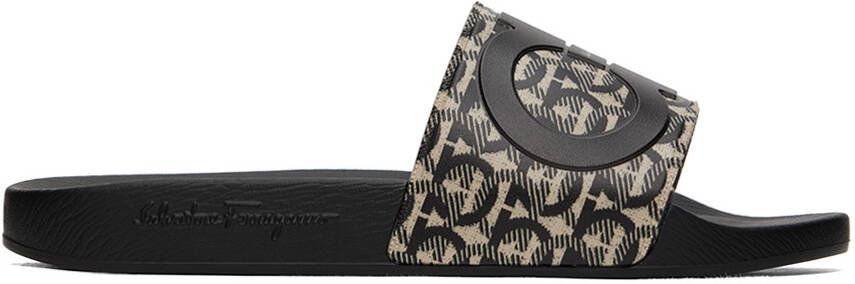 Ferragamo Beige & Black Gancini Slides - Picture 5