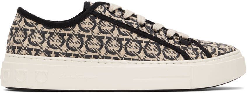Salvatore Ferragamo Beige & Black Gancini Sneakers - Picture 5