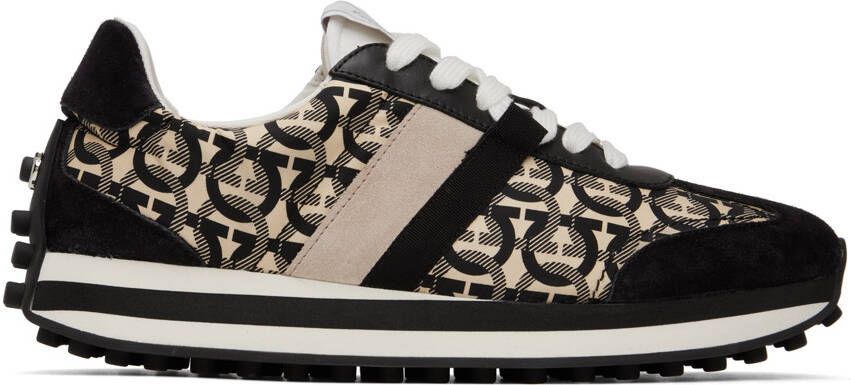 Salvatore Ferragamo Black & Beige Monogram Sneakers - Picture 5