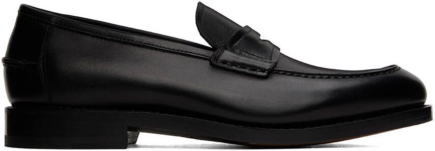 Ferragamo Black Leather Penny Loafers