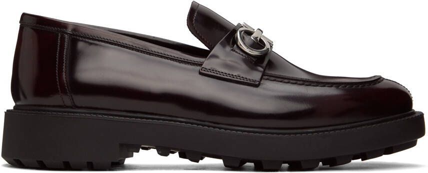 Ferragamo Burgundy Gancini Loafers - Picture 5