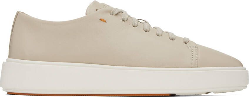 Santoni Beige Leather Sneakers - Picture 5
