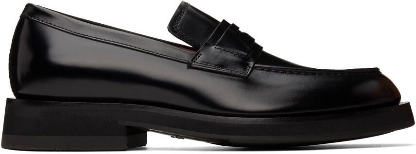 Santoni Black Cutout Strap Loafers - Picture 5