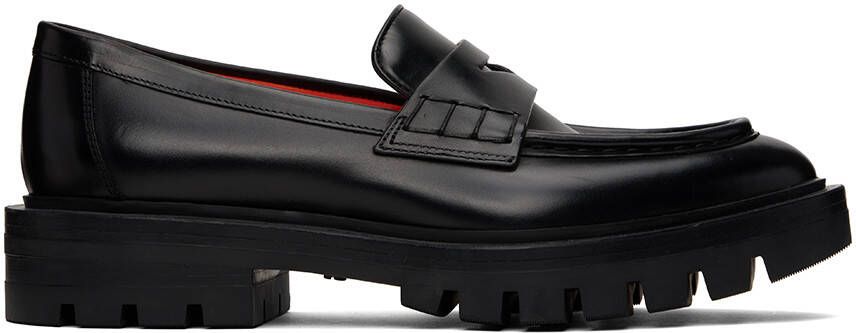 Santoni Black Feline Penny Loafers