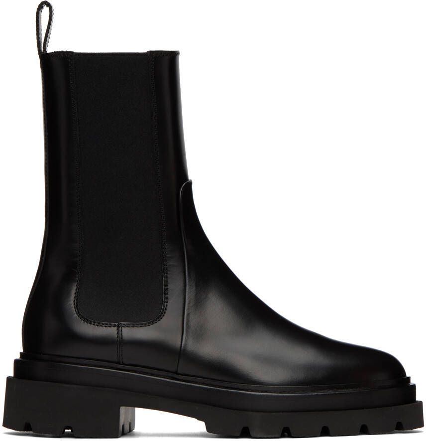 Santoni Black Leather Combat Boots
