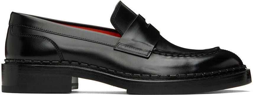 Santoni Black Leather Loafers