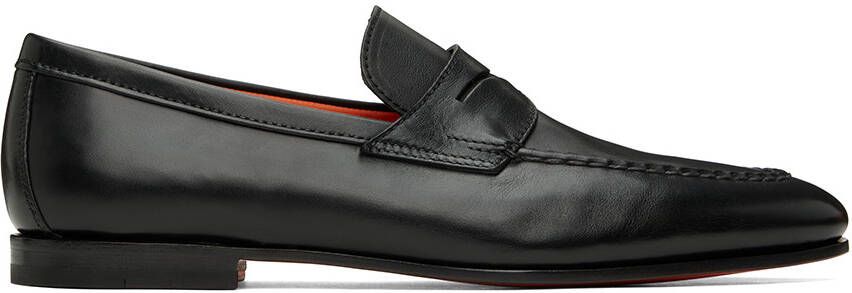 Santoni Black Leather Penny Loafers - Picture 4