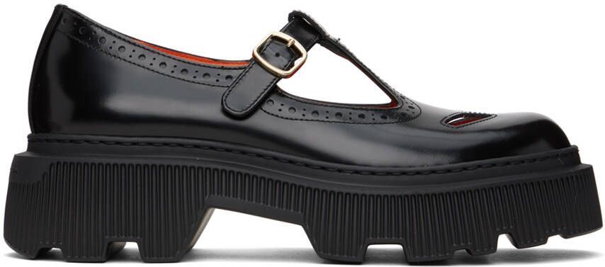 Santoni Black Perforated Mary Jane Brogues - Picture 5