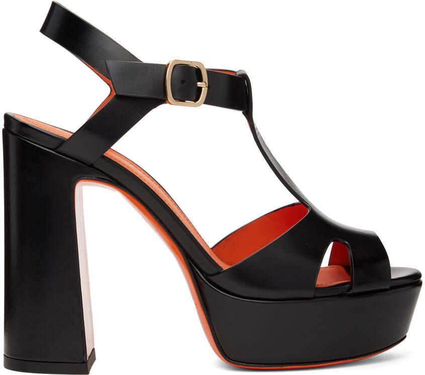 Santoni Black Platform Heeled Sandals