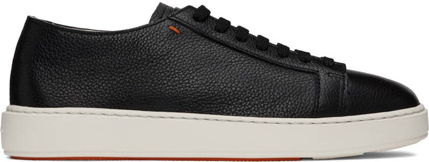 Santoni Black Tumbled Low-Top Sneakers