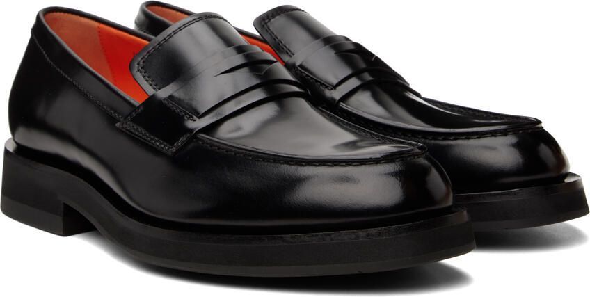 Santoni Black Cutout Strap Loafers - Picture 2