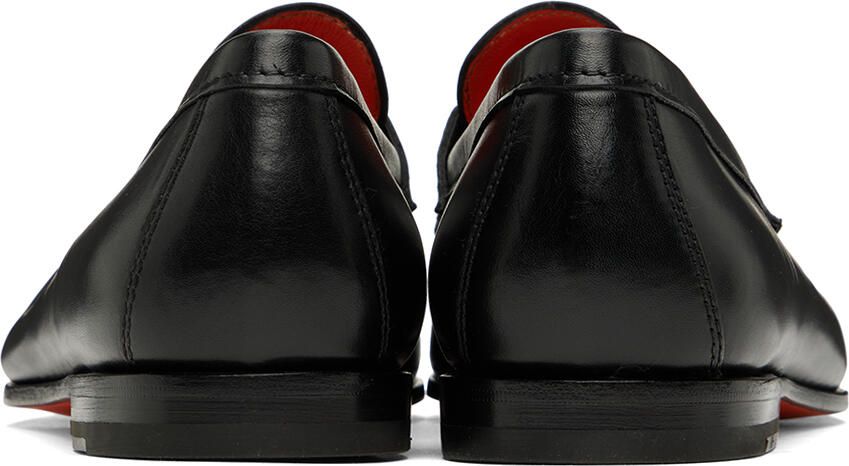 Santoni Black Leather Penny Loafers