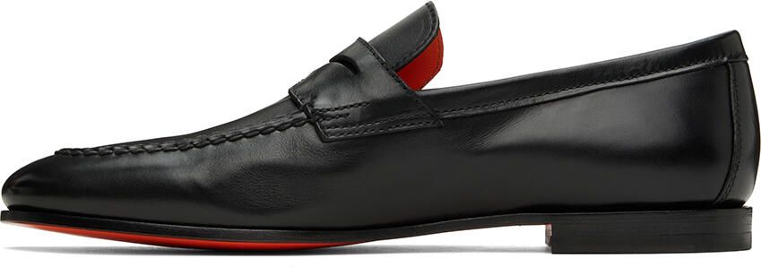 Santoni Black Leather Penny Loafers - Picture 3