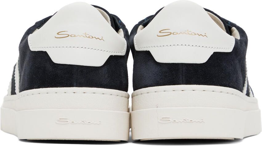 Santoni Navy & White Double Buckle Sneakers
