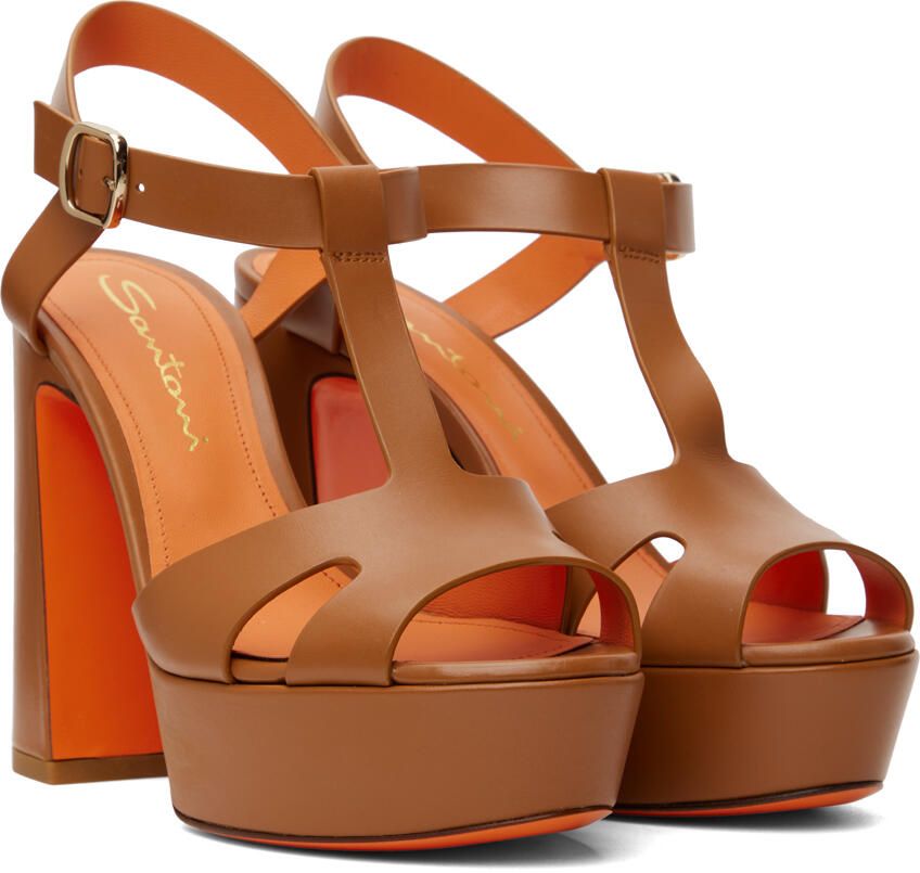 Santoni Tan Platform Heeled Sandals