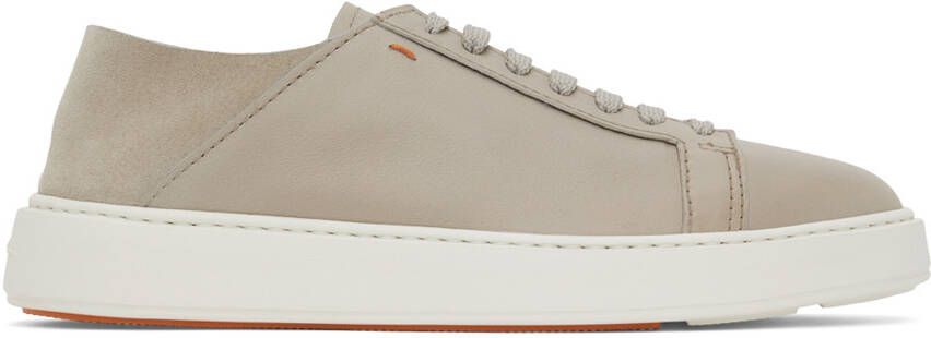 Santoni Taupe Buffed Leather Sneakers - Picture 5