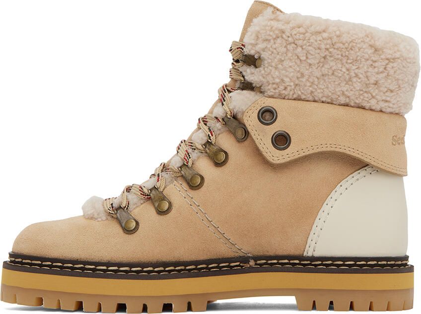 See by Chloé Beige Eileen Shearling Ankle Boots - Picture 3