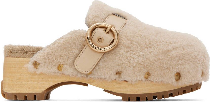 See by Chloé Beige Viviane Shearling Clogs - Picture 5