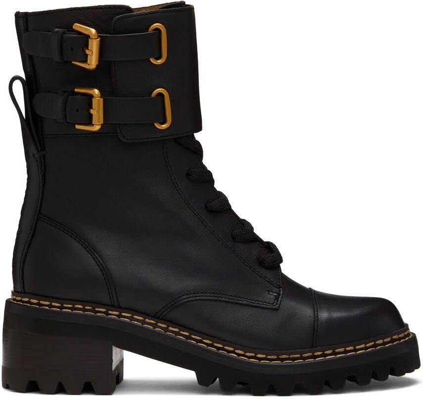 See by Chloé Black Mallory Combat Boots - Picture 5