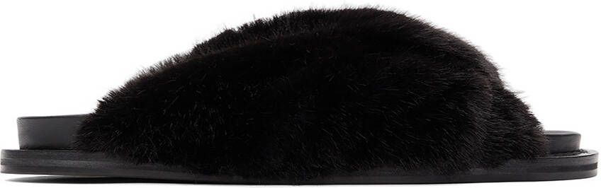 Simone Rocha Black Faux-Fur Slides - Picture 4