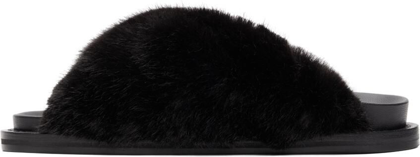 Simone Rocha Black Faux-Fur Slides - Picture 3