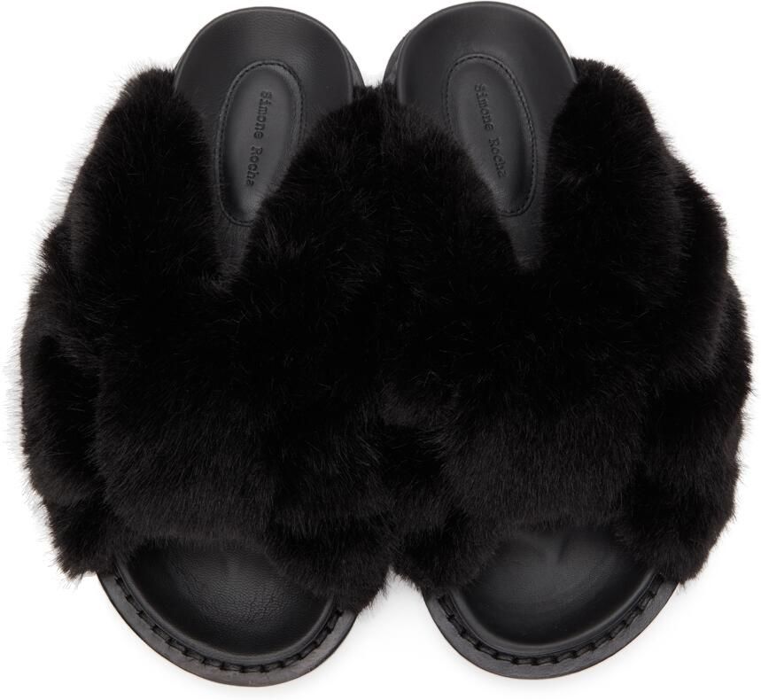 Simone Rocha Black Faux-Fur Slides