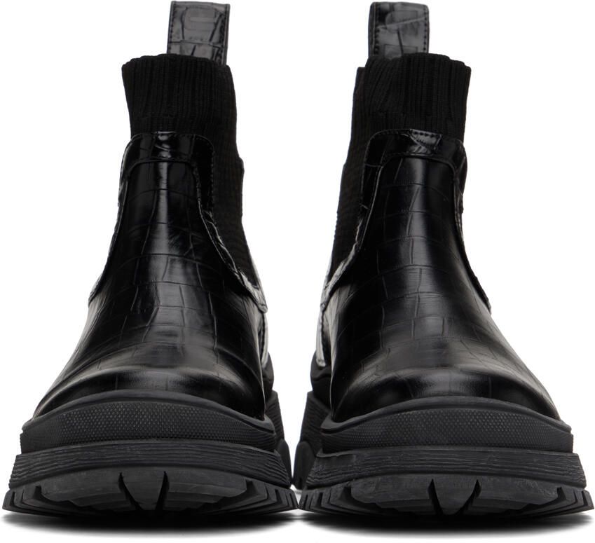 Staud Black Croc-Embossed Bow Boots - Picture 2