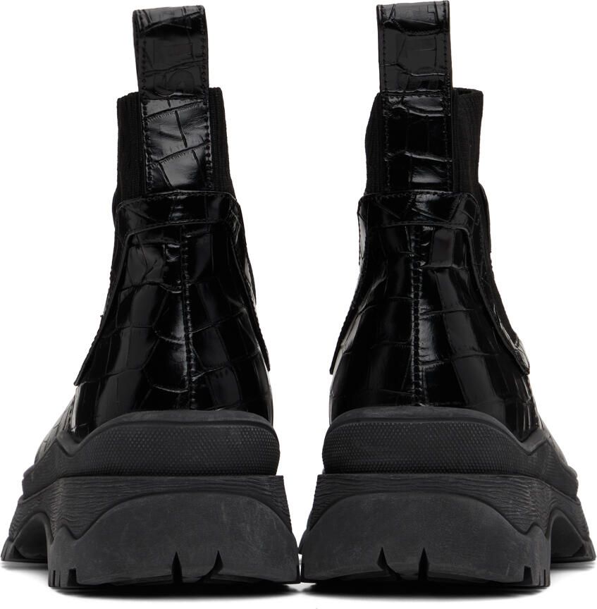 Staud Black Croc-Embossed Bow Boots