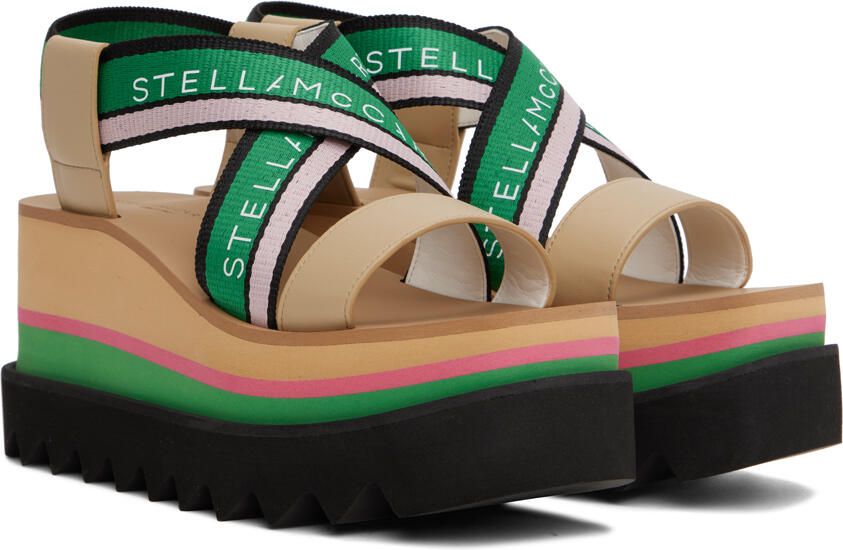 Stella McCartney Beige & Green Sneakelyse Platform Heeled Sandals - Picture 3