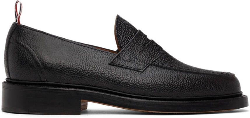 Thom Browne Black Pebble Grained Penny Loafers - Picture 4
