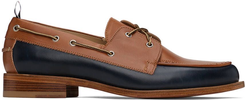 Thom Browne Brown & Navy Perforated Loafers - Picture 5