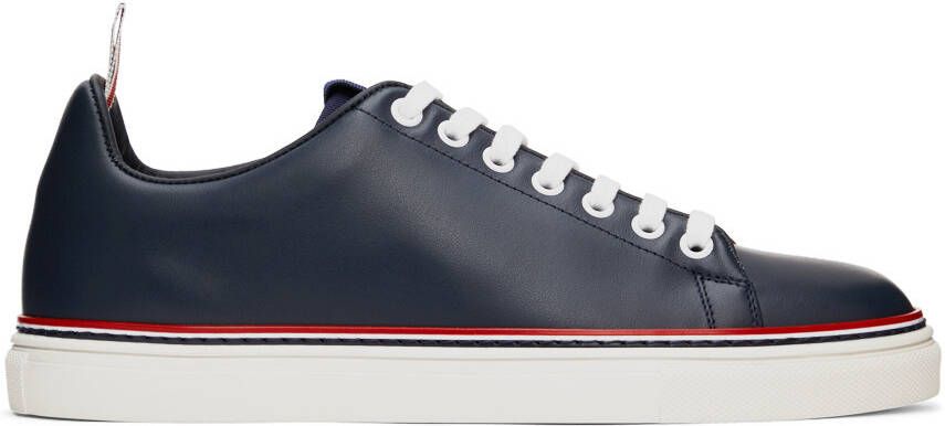 Thom Browne Navy Calfskin Tennis Sneakers - Picture 5
