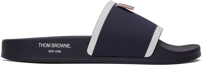 Thom Browne Navy Rubber Pool Slides - Picture 4