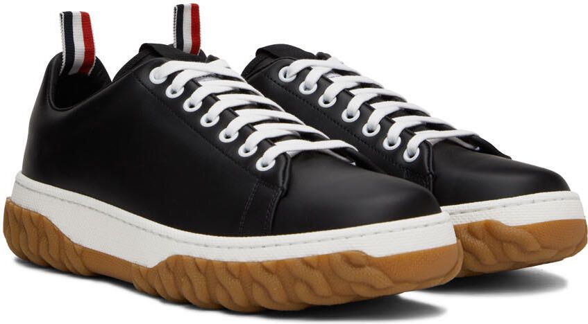 Thom Browne Black Cable Knit Court Sneakers - Picture 2